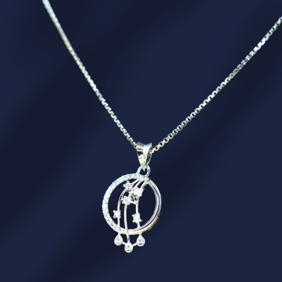 close-up of 925 sterling silver pendant necklace in the blue background.