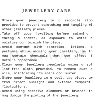 Silver jewelry care instruction for customers