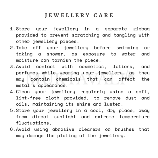 Silver jewelry care instruction for customers