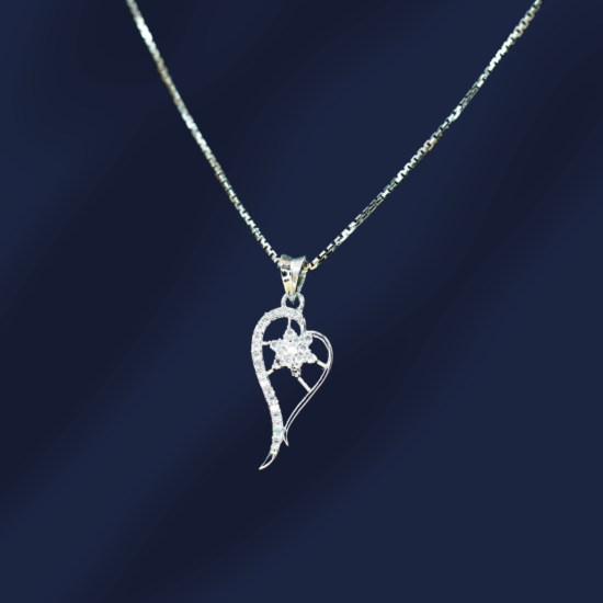 close-up of 925 sterling silver pendant necklace in the blue background.