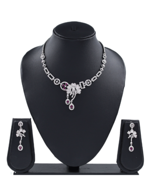 925 sterling silver necklace and earrings set on the black neck stand in the white background.