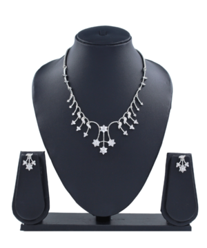 925 sterling silver Chocker necklace and eaarings set on black neck stand in the white background.