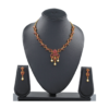 picture of Gold plated 925 sterling silver necklace and earrings set on the black neck stand in the white background.