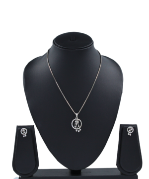 925 sterling silver pendant necklace and earrings set on the black neck stand in the white background.