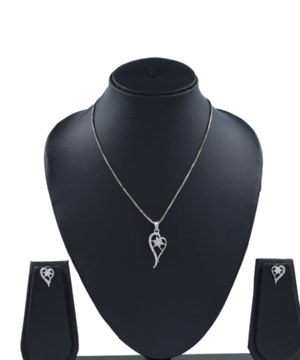 925 sterling silver pendant necklace and earrings set on the black neck stand in the white background.